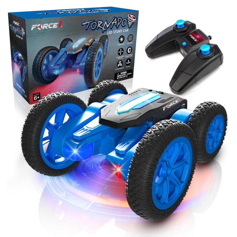 Force1 Tornado Blue LED Remote Control Car for Kids- Double Sided Driving Fast RC Cars 360 Flips, Outdoor 4WD Off Road Stunt RC Car, All Terrain Tires, RC Crawler Rechargeable Battery, 2.4GHz Remote - Image 1